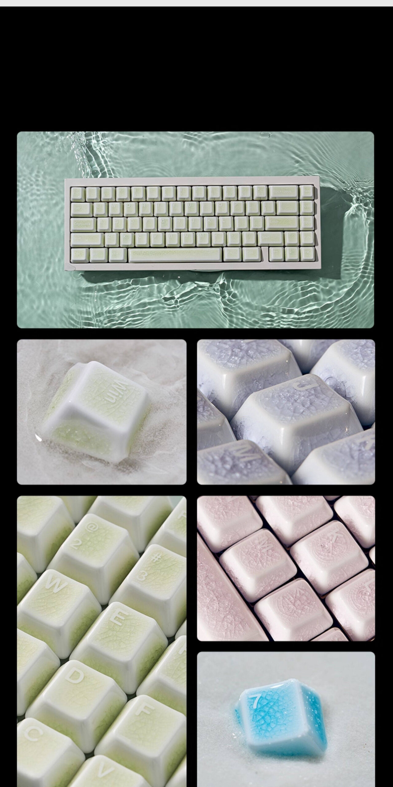 Clavier aux couleurs pastel, entouré d'un fond turquoise et de coins arrondis.