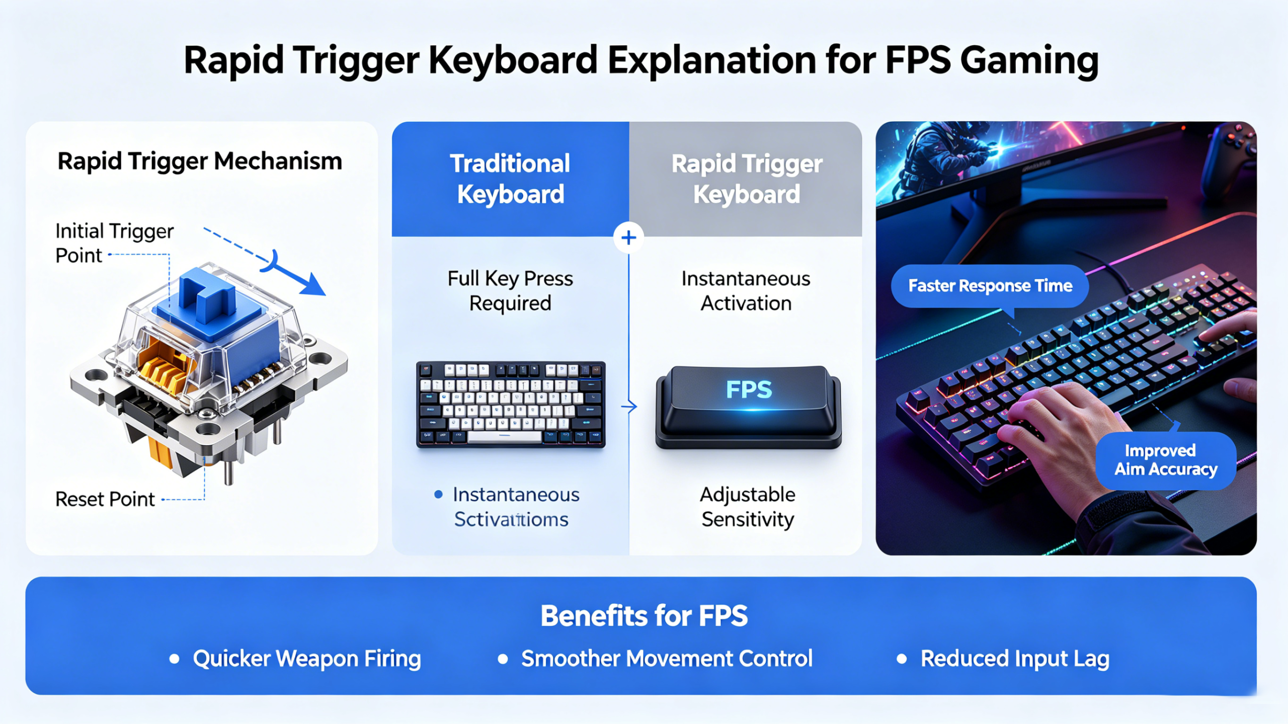 Explicación del teclado de disparo rápido para juegos FPS