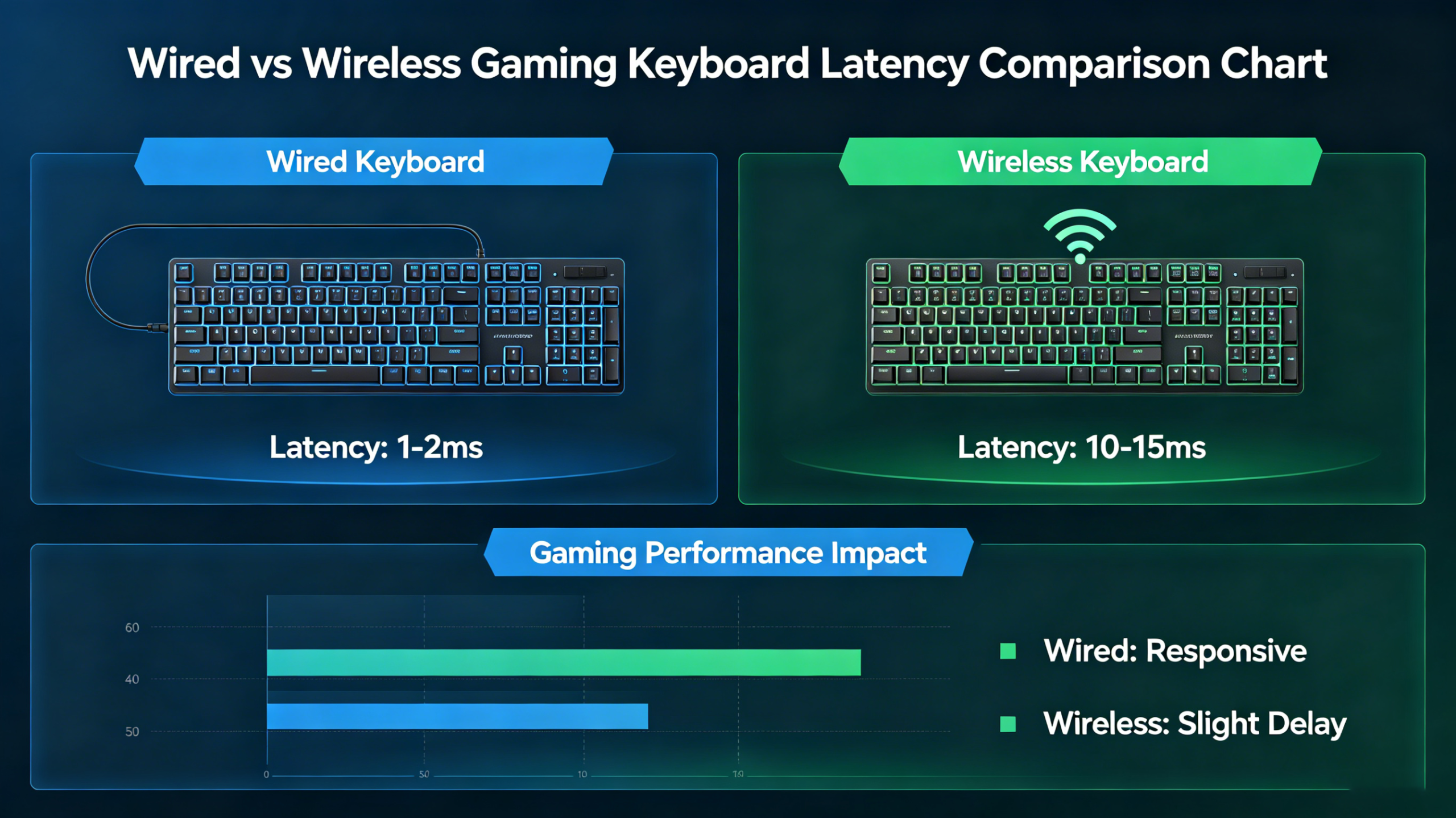 Comparación de latencia entre teclados para juegos con cable e inalámbricos