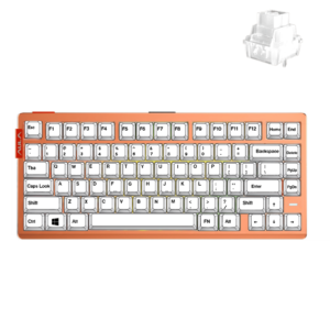 Clavier compact couleur cuivre-orange avec touches blanches et une étiquette verticale rouge ' ALT ' sur la gauche ; accessoire de touche translucide dans le coin supérieur droit.