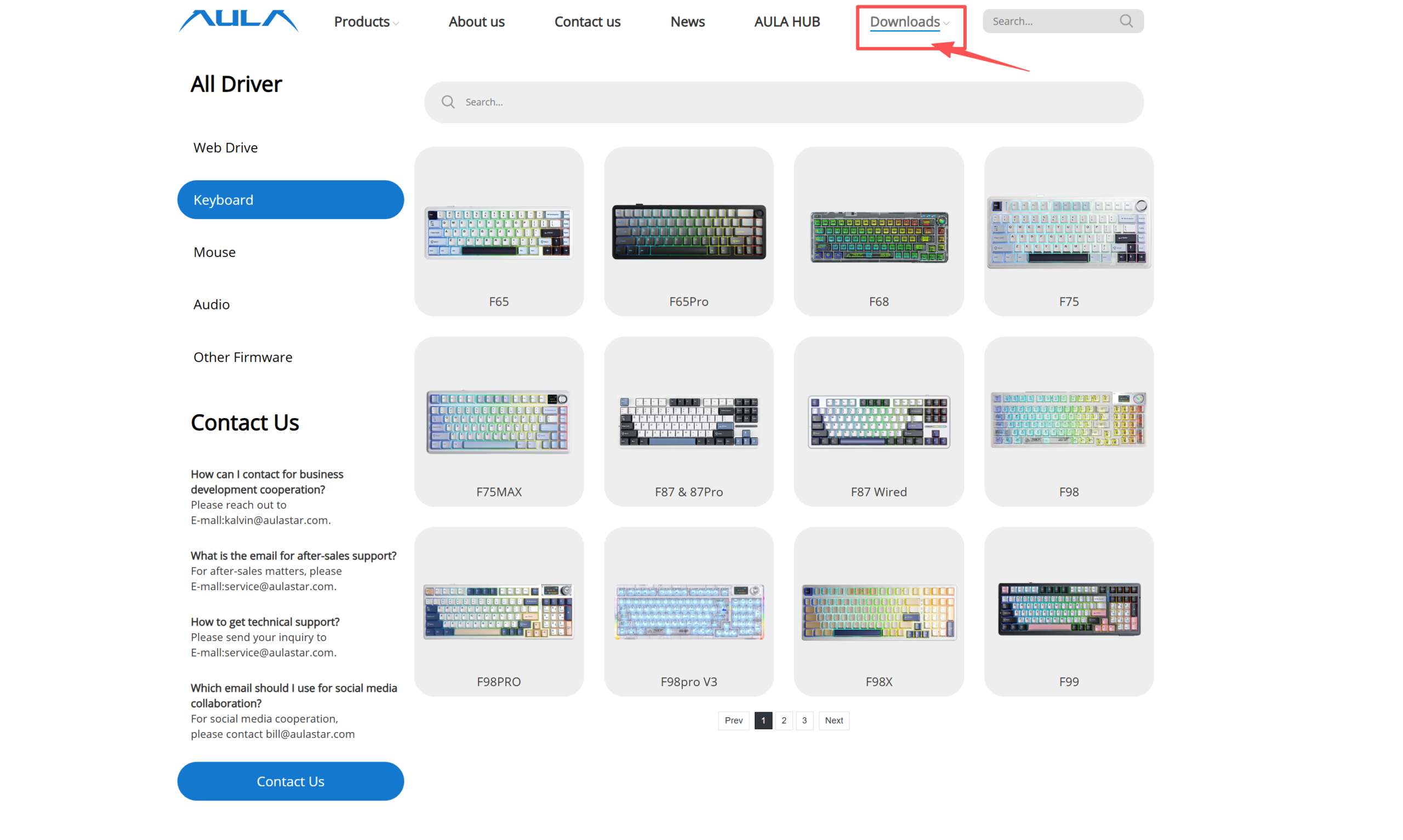 official AULA software download page
