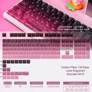 Teclado com textura de carbono, 124 teclas com impressão lateral - Fonte estilo B