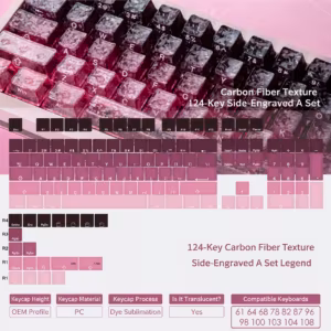 Teclado com textura de carbono, 124 teclas com impressão lateral - Fonte estilo A